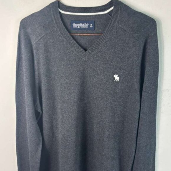 Abercrombie & Fitch Mens Minimalist Preppy Stretch Sweater Grey Size Medium - Picture 8 of 9